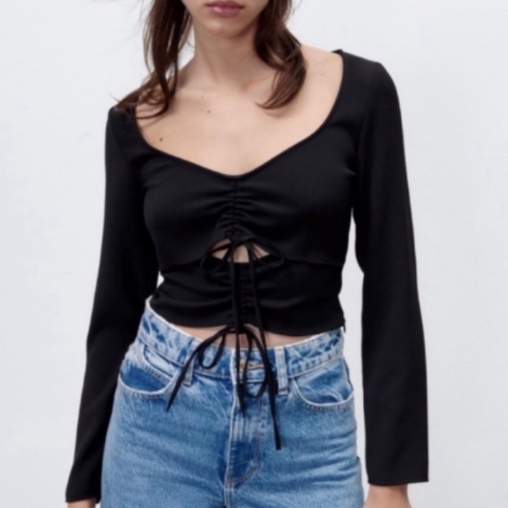 Black Zara Party Top Adjustable Cutout Detail Zipper